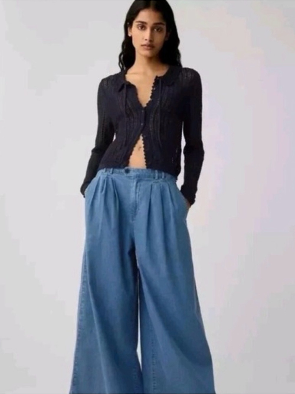 GAP x DOEN Blue Denim High-Rise Wide Legged Palazzo Denim Trousers size 2 - Picture 2 of 8